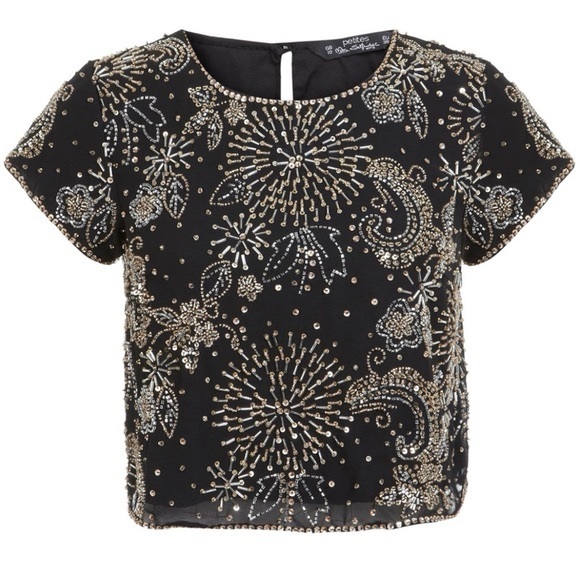 Miss Selfridge Tops - Miss Selfridge's embellished crop top black & gold